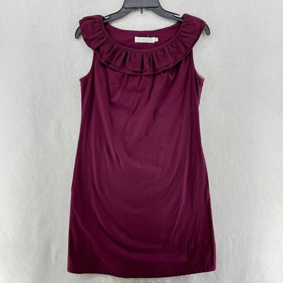 Sunhee Moon Dress Women's Sz 1 Purple Shift Round Neck Pleated Ruffle Sleeveless - Picture 1 of 9